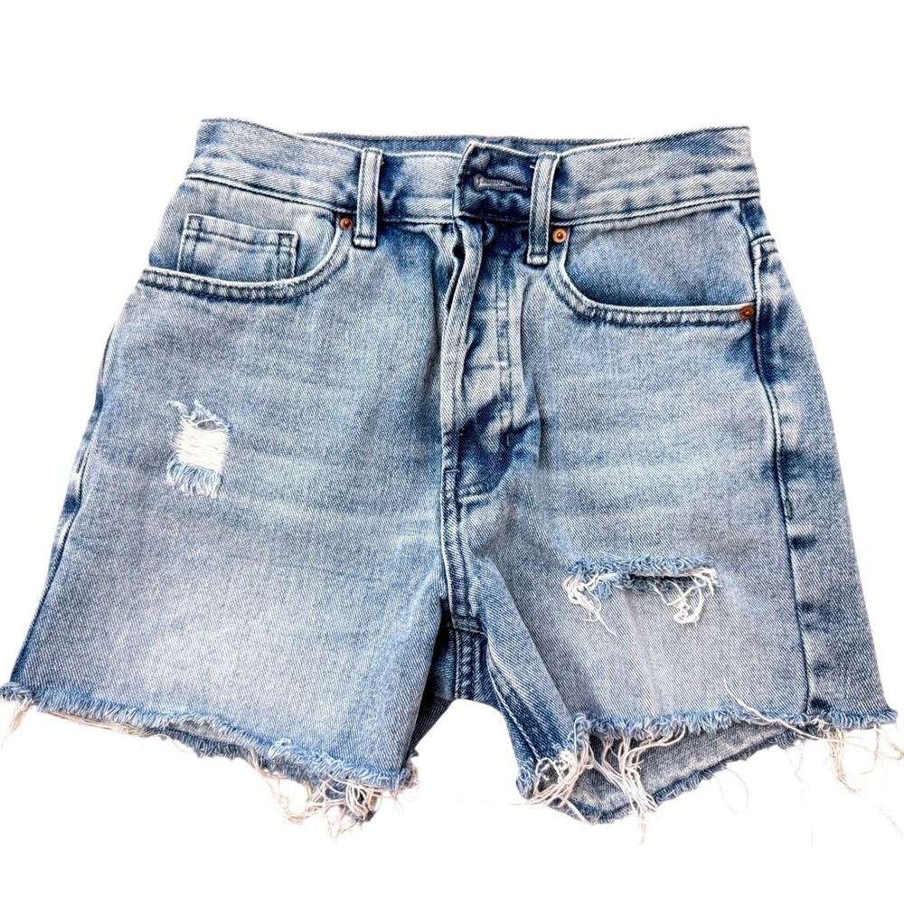PacSun 90s Girlfriend High Waisted Distressed Size S Denim Shorts Light Wash S - Picture 1 of 13